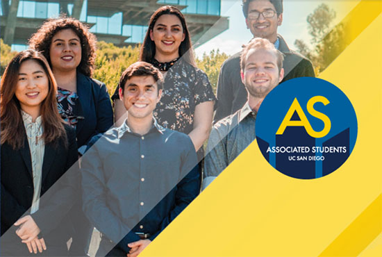 Associated Students - AS logo - with photo of UC San DIego students