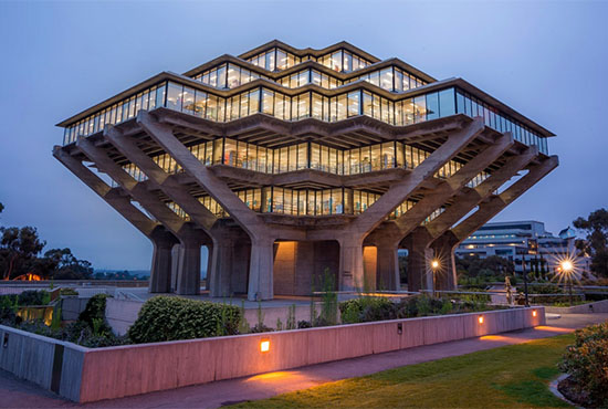 UC San Diego Library at dusk